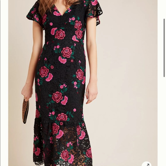 NWT BHLDN Shoshanna Embroidered Lace Midi Dress 0P Z263-6